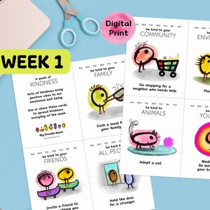 Freundlichkeitskarten, Freundlichkeitsakte, Kindness verbreiten, Vorauszahlung, eine Woche der Freundlichkeit, digitaler Download, Woche 1