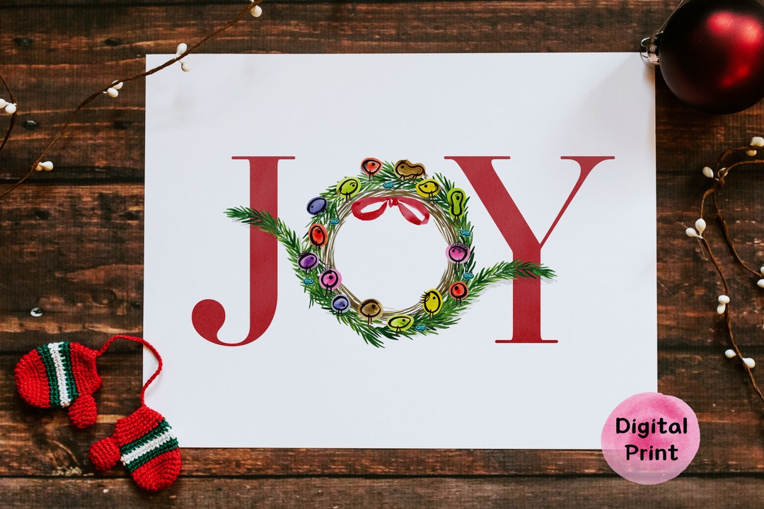 JOY Printable With Abstract Christmas Art, Wreath Painting, Holiday ...