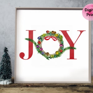 JOY Printable With Abstract Christmas Art, Wreath Painting, Holiday ...