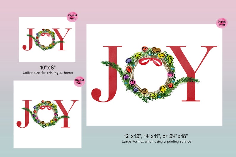 JOY Printable With Abstract Christmas Art, Wreath Painting, Holiday ...