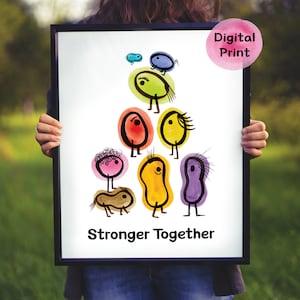 Poster più forte insieme, opera d'arte stampabile per l'arredamento della classe, doodle astratto persone