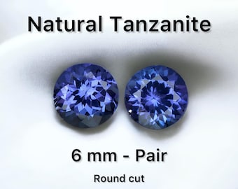 6 mm Natürliches Tansanit Rundschliff Paar | AAA Lose Tansanit | Dezember Geburtsstein Geschenk | Blau Violette Steine | Edelsteine für Ohrringe