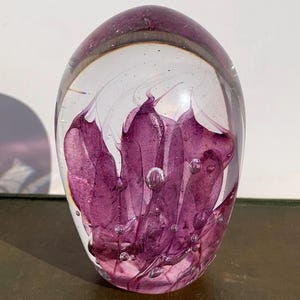 Hand Blown Glass Purple Paperweight | Collectible Glass Art