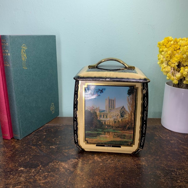 Vintage Candy-Tea Tin Canister-English Castles-Sissinghurst-Leeds-Scotney-Rochester-Loose Lid  E-2