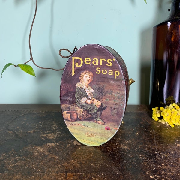 Vintage Oval Tin "Pear's Soap" Bedford England-Young Boy-Advertising E-1