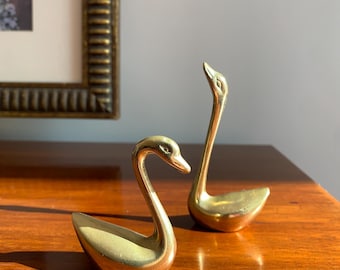 1960s Miniature Brass Couple Swans Figurines | Brass Birds in Love