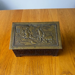 Antique Jacob and Co Biscuit Box Tin with Folk Scene  E-2