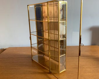 Vintage Brass and Glass Curio Display Cabinet | Brass Showcase Mirror Glass