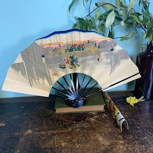 Folding Fan Japanese Sensu-Black Bamboo Paper Writing E-0
