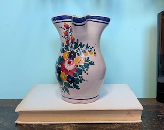 Antique Italian Majolica Pitcher | Hand Painted Flower Design E-0