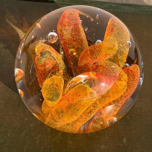 Hand Blown Glass Orange Paperweight | Collectible Glass Art