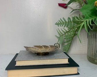 Brass Vintage Tray- Plate-Dish-Solid Brass-Leaf Design-Ring-Jewlery Tray-Large Ashtray