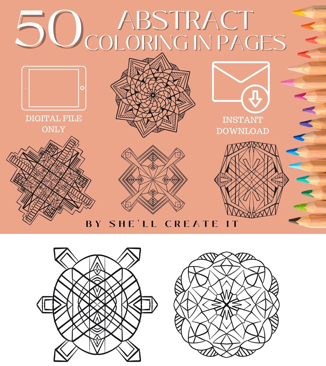 Abstract Colouring in Designs, Digital File, Printable, 50 Pages - Etsy