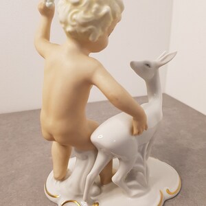 WALLENDORF Porcelain Figure Cherub with deer Art Deco Vintage 20th original Germany Wallendorf 1953-58 Schaubach Kunst Putto image 8