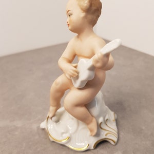 WALLENDORF Porcelain Figure Cherub with gitar Art Deco Vintage 20th original Germany Wallendorf Kunst Putto playing gitar image 7