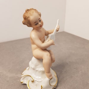 WALLENDORF Porcelain Figure Cherub with gitar Art Deco Vintage 20th original Germany Wallendorf Kunst Putto playing gitar image 2