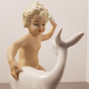 WALLENDORF Porcelain Figure Cherub with deer Art Deco Vintage 20th original Germany Wallendorf 1953-58 Schaubach Kunst Putto image 6