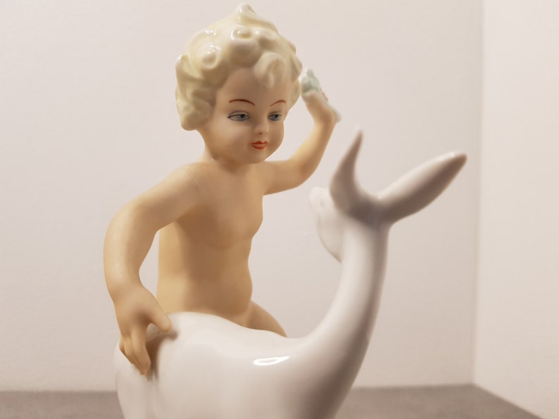 WALLENDORF Porcelain Figure Cherub with deer Art Deco Vintage 20th original Germany Wallendorf 1953-58 Schaubach Kunst Putto image 6