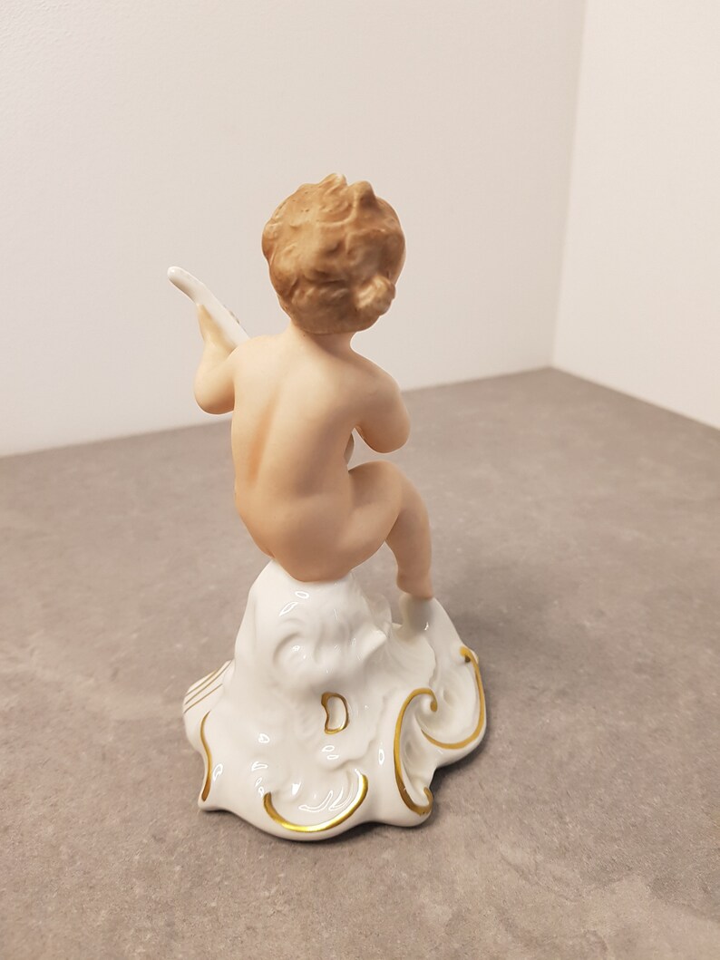 WALLENDORF Porcelain Figure Cherub with gitar Art Deco Vintage 20th original Germany Wallendorf Kunst Putto playing gitar image 4