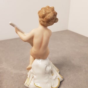 WALLENDORF Porcelain Figure Cherub with gitar Art Deco Vintage 20th original Germany Wallendorf Kunst Putto playing gitar image 5