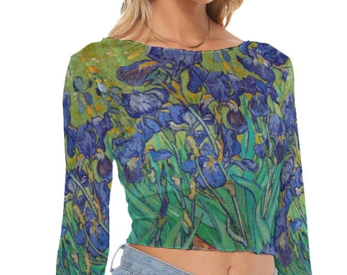 Van Gogh Art Women's Mesh Crop Top Long Sleeves up to 6XL
