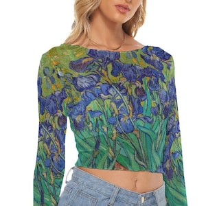 Van Gogh Art Women&#39;s Mesh Crop Top Long Sleeves up to 6XL