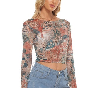 Magellan Nautical Women&#39;s Mesh Crop or Classic Length Top Long Sleeves up to 6 XL