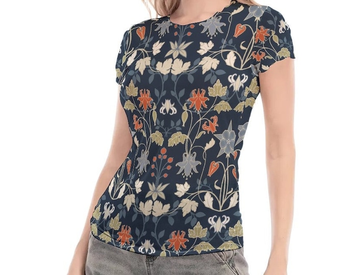 Vintage Victorian Print Women's Short Sleeve Mesh Top