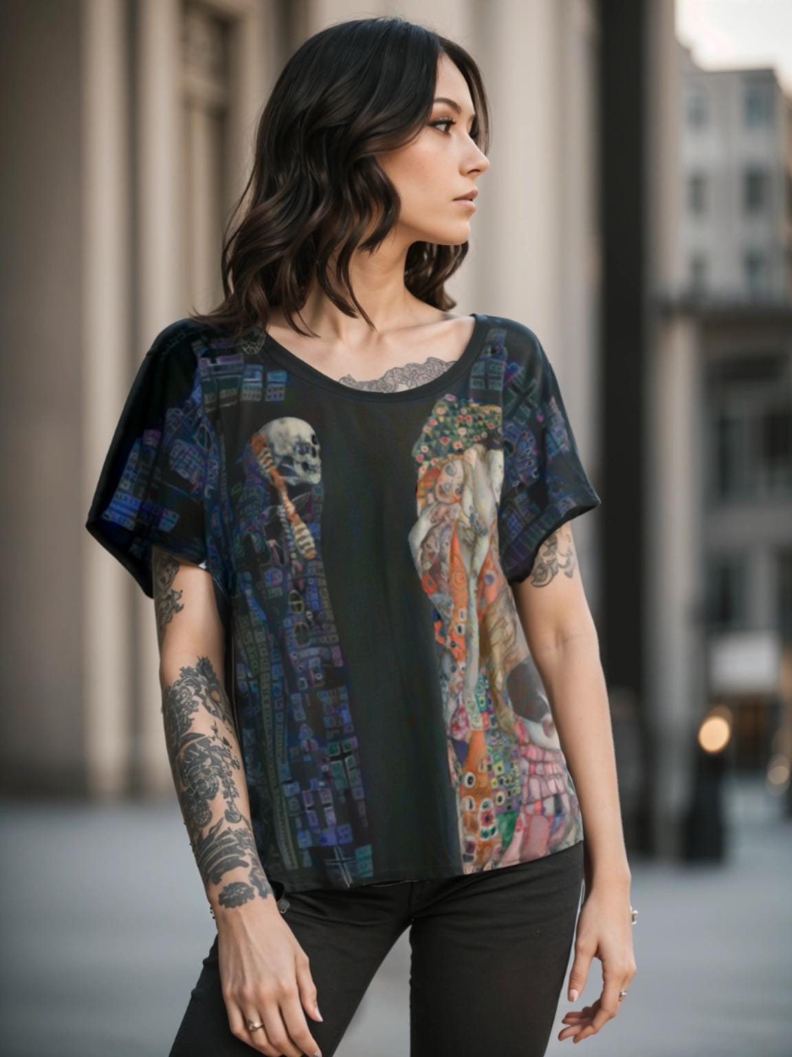 Klimt "Death and Life" Art Women's T-shirt Short Sleeves Up to 5XL