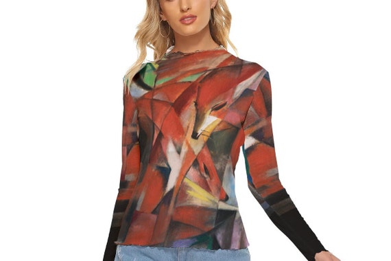 Red Foxes Abstract Art Print Women's Mesh Top up to 6XL