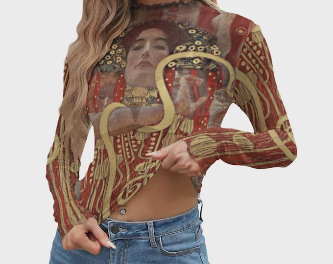 Gustav Klimt Red and Gold Print Mesh Top up to 6XL
