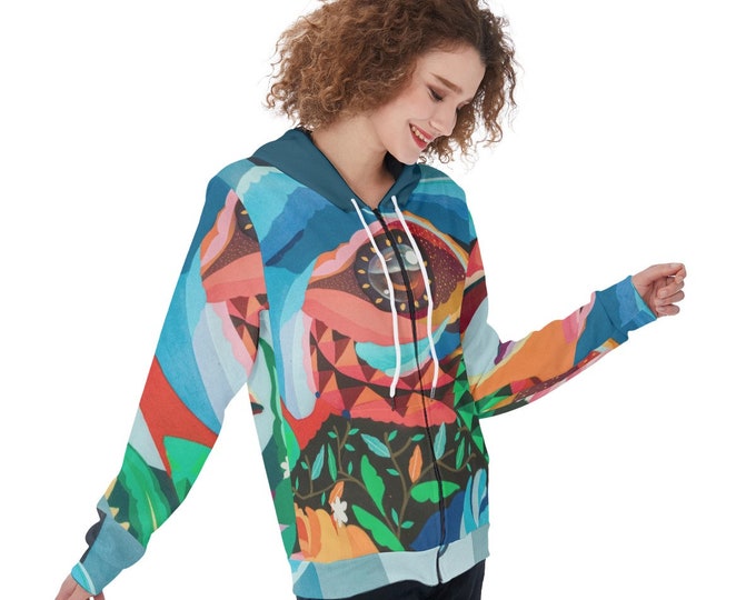 Colorful Art Print Women's Zip Up Hoodie