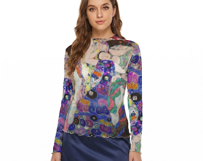 Klimt Art Women's Long Sleeve Semi-Sheer Mesh Top