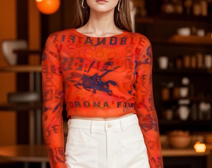 Bona Fide Women's Mesh Crop Top Long Sleeves up to 6 XL