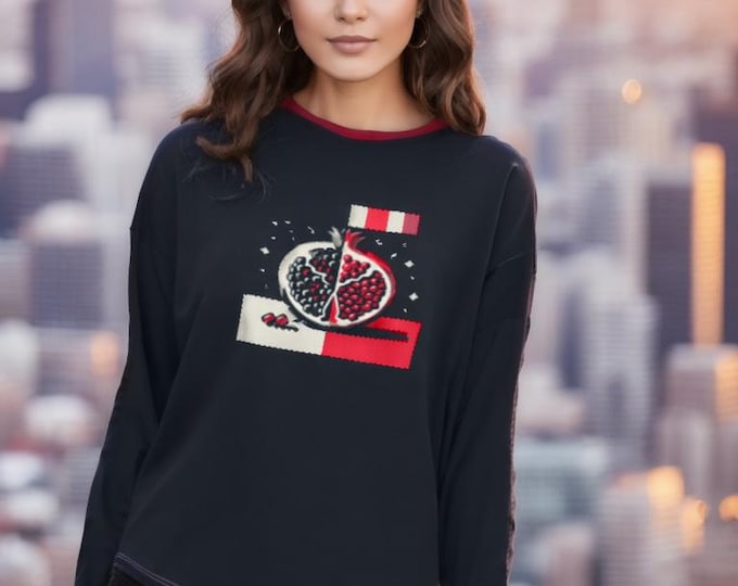Pomegranate Graphic Art Print Top: Women's Long Sleeve Cotton Shirt