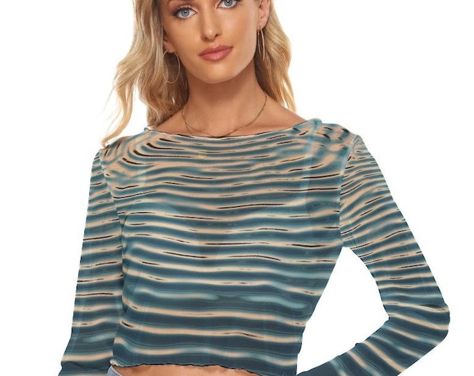 Aquamarine Women's mesh Crop top Long Sleeves up to 6XL