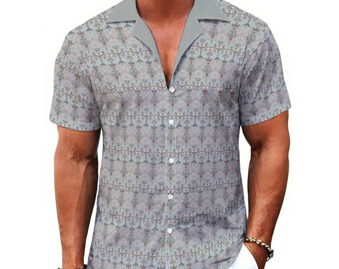 Art Nouveau Men's Hawaiian Shirt With Button Closure