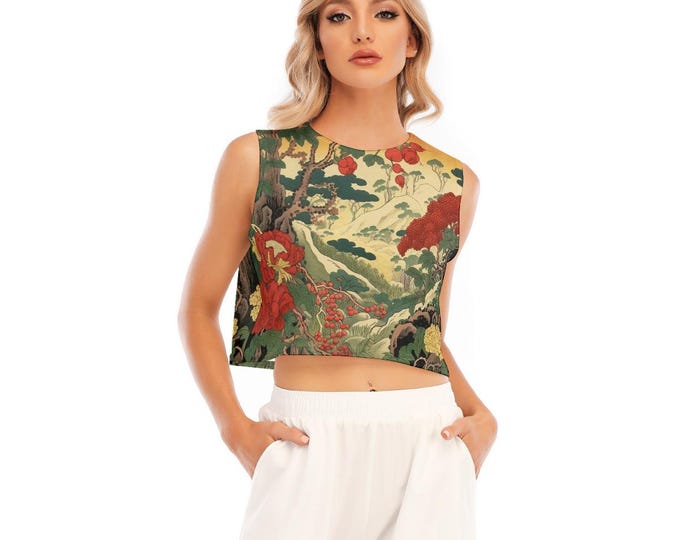 Oriental Art Women's Sleeveless Cropped Top Two styles