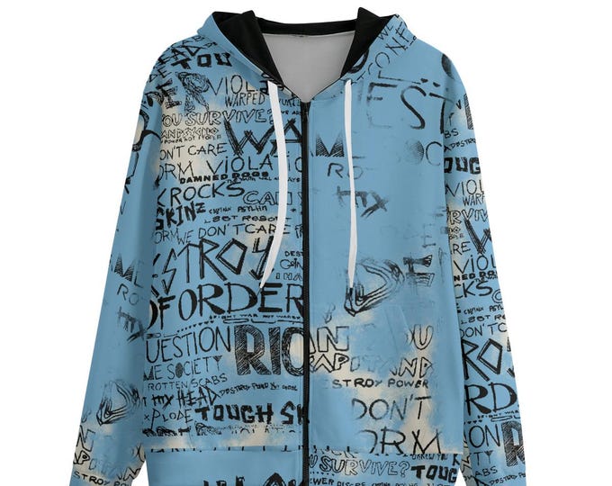 Newsprint Graffiti Cotton Full Zip Hoodie - Unisex Streetwear