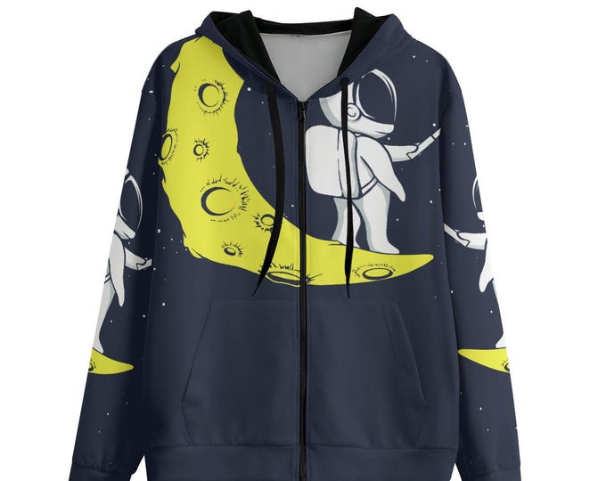 Man on the Moon Hoodie: Unisex Cotton Zip-Up Jacket