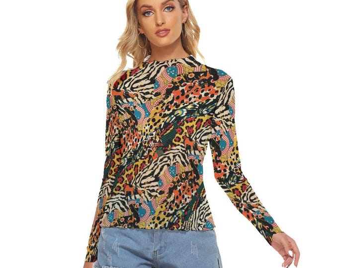 Animal print yoga mesh woman’s top long sleeves various patterns up to 6xl