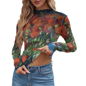 Van Gogh Art  Women&#39;s Semi-sheer Mesh Top Long Sleeves up to 6XL Crop and Classic Lengths