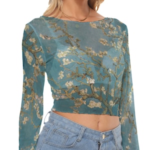 Van Gogh Art  Women&#39;s Mesh Crop Top Long Sleeves up to 6XL