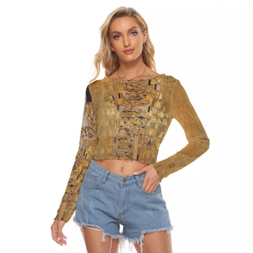 Medieval Art Print Mesh Top, Long Sleeve Sheer Crop Top - Etsy