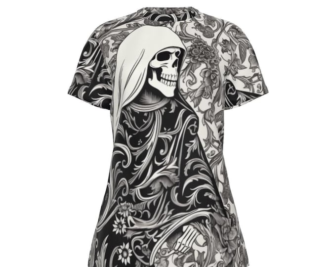 Black and White Ornate Death  Women's T-Shirt up to 5XL