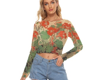 Nasturtium Women's Mesh Crop Top Long Sleeves