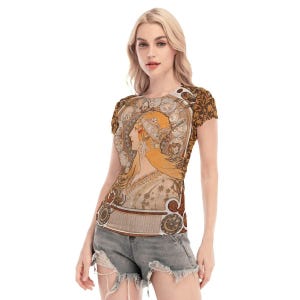 Alphonse mucha zodiac art nouveau woman&#39;s mesh tee