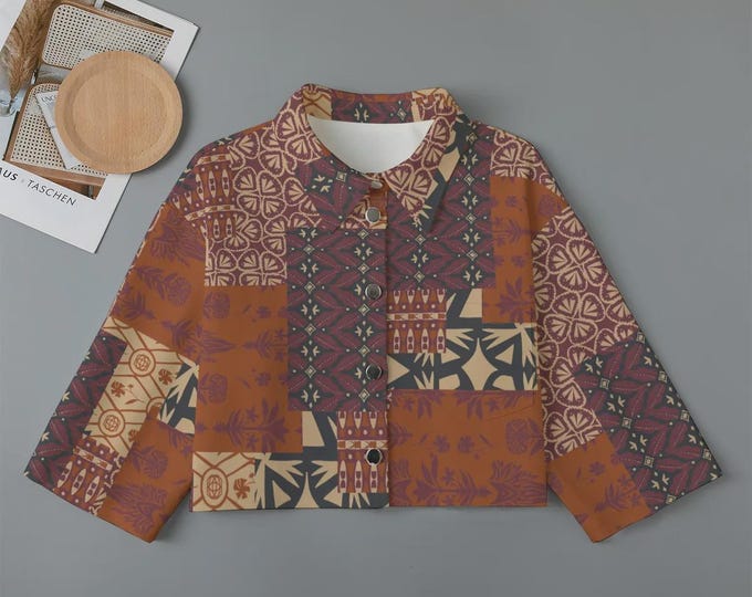 Abstract Pattern Cotton Women's Cropped Jacket Three Colors