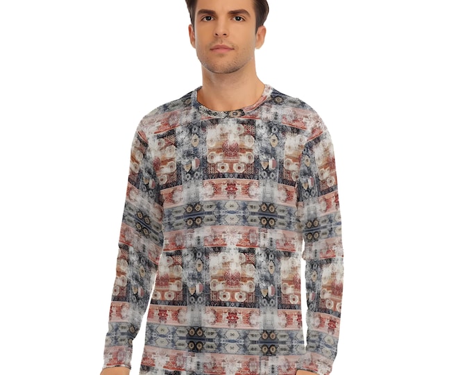 Vintage Pattern Men's Cotton Long Sleeve T-Shirt