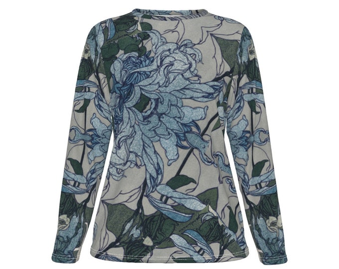 Art Nouveau Print Cotton Long Sleeve Top: Relaxed Fit
